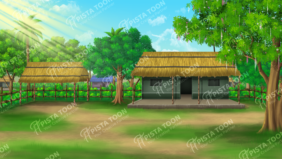 Village House Cartoon Background - Outdoor