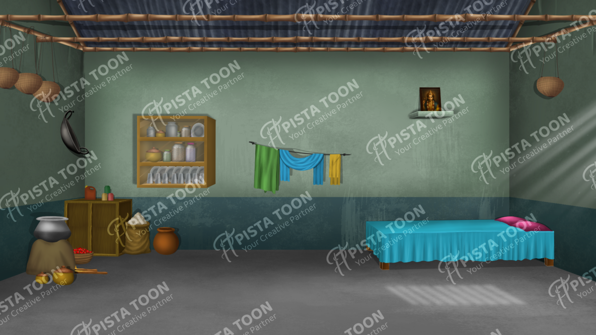 poor village house interior cartoon background